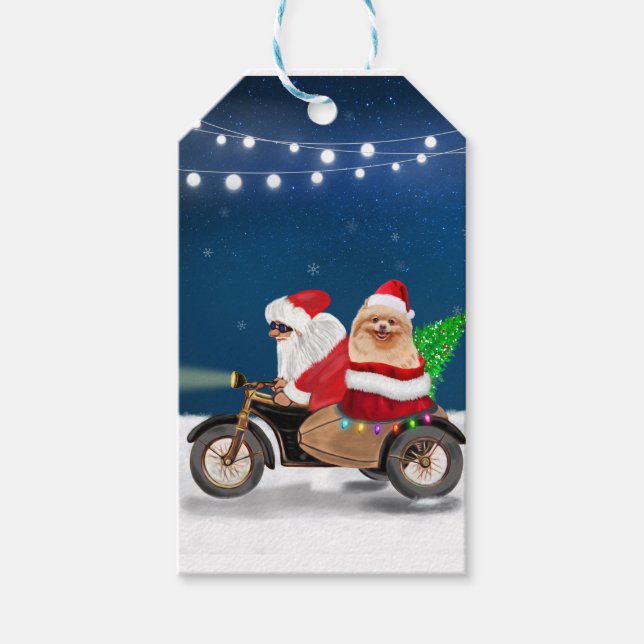 Spitz Dog Weihnachtsmann Geschenkanhänger (Vorderseite)