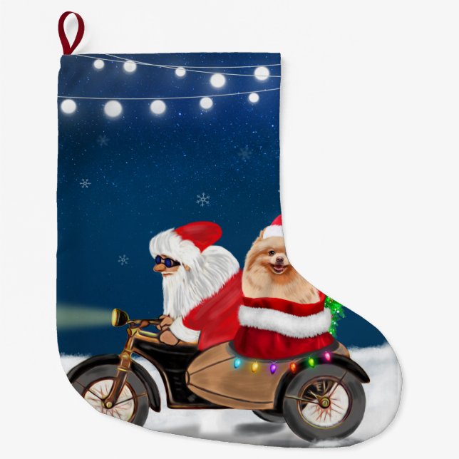 Spitz Dog Weihnachtsmann Großer Weihnachtsstrumpf (Vorderseite)