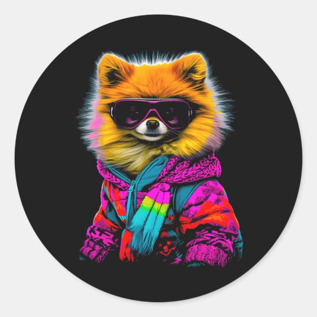 Spitz Dog Wintersport Snowboard Runder Aufkleber (Vorderseite)