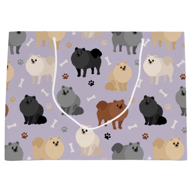 Spitz-Drucke und Dog-Knochen Große Geschenktasche Große Geschenktüte (Vorderseite)