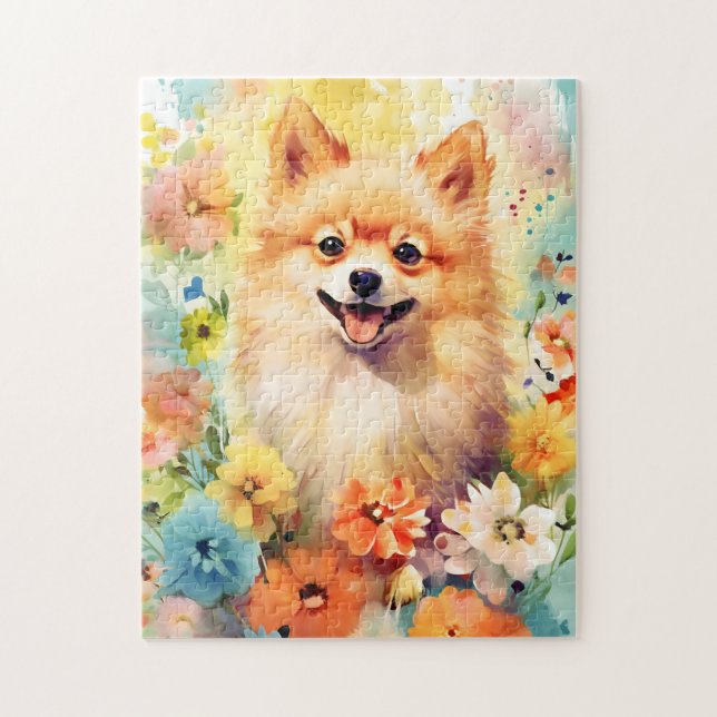 Spitz farbige Aquarellbilder Puzzle (Vertikal)