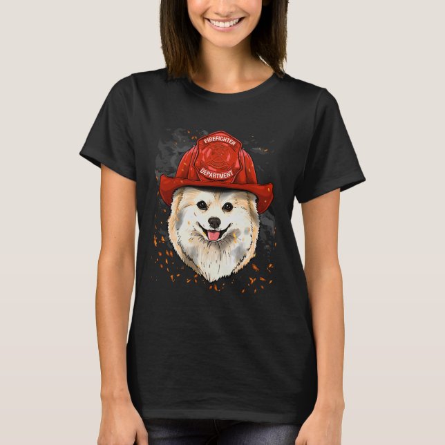 Spitz Firefighter Spitz Hund Lover T-Shirt (Vorderseite)