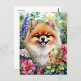Spitz Floral Watercolor Portrait Postkarte