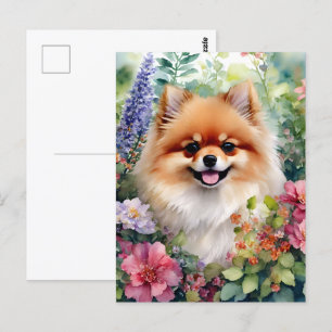 Spitz Floral Watercolor Portrait Postkarte