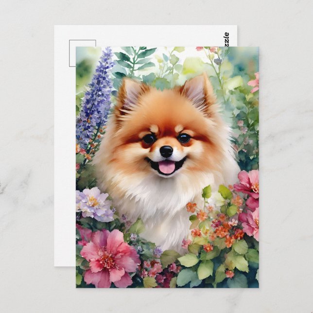 Spitz Floral Watercolor Portrait Postkarte (Vorne/Hinten)