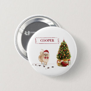 Spitz Funny Christmas Dog mit Baum Button