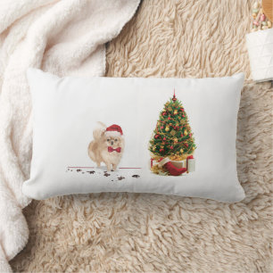 Spitz Funny Christmas Dog mit Baum Lendenkissen