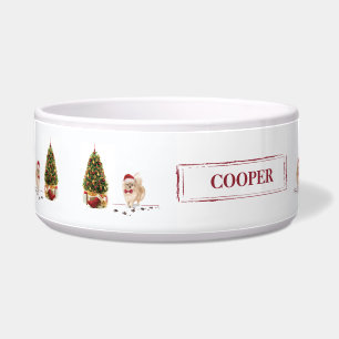 Spitz Funny Christmas Dog mit Baum Napf