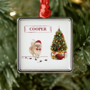 Spitz Funny Christmas Dog mit Baum Ornament Aus Metall