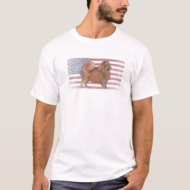 Spitz Hund 4. Juli Amerikanische Flagge Amerika U T-Shirt (Vorderseite)