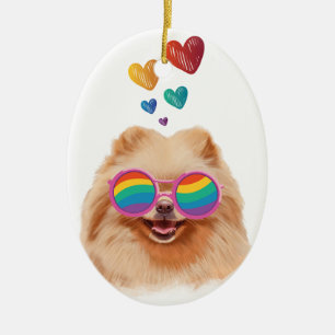 Spitz Hund am Herztag Valentinstag Keramik Ornament