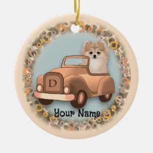 Spitz Hund Auto fahren Keramik Ornament