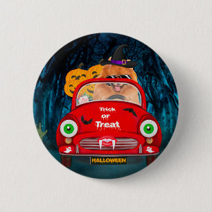 Spitz Hund Autofahren Auto Beängstigend Halloween Button