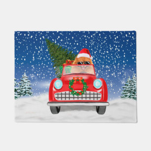 Spitz Hund Autofahren im Schnee Weihnachten Fußmatte