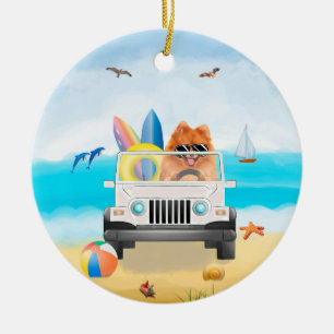 Spitz Hund fahren am Strand Keramik Ornament