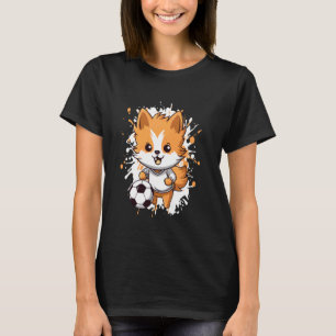 Spitz Hund Fußballspielen Niedliches Comic T-Shirt