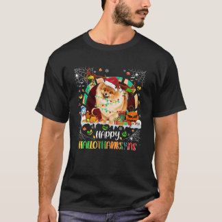 Spitz Hund Halloween Erntedank Happy Hallot T-Shirt