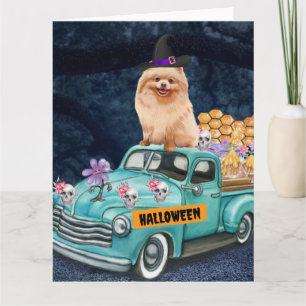 Spitz Hund Halloween LKW Beängstigende Nacht Karte