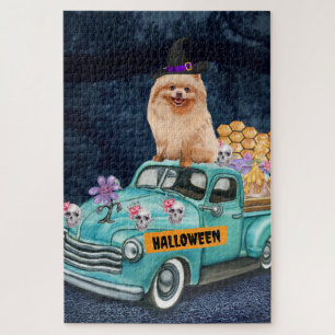 Spitz Hund Halloween LKW Beängstigende Nacht Puzzle