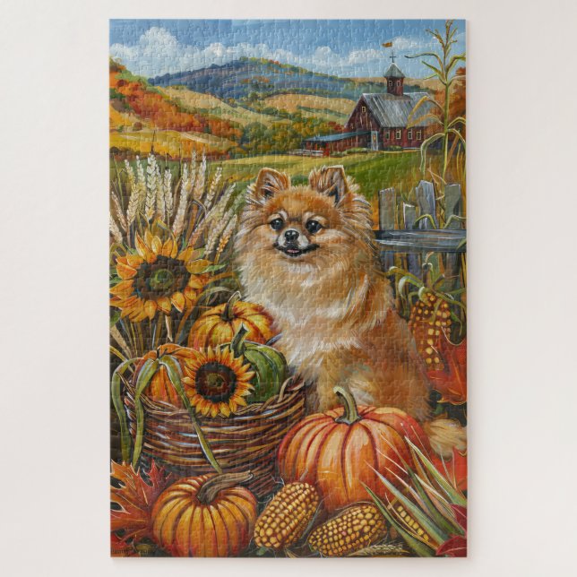 Spitz Hund Herbst Ernte Erntedank Puzzle (Vertikal)