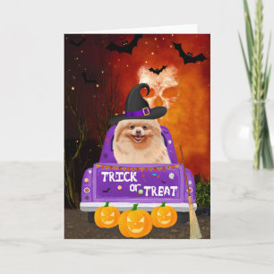 Spitz Hund im Halloween-Lkw Karte