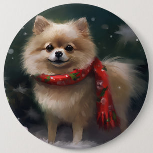 Spitz Hund im Schnee Weihnachten Button