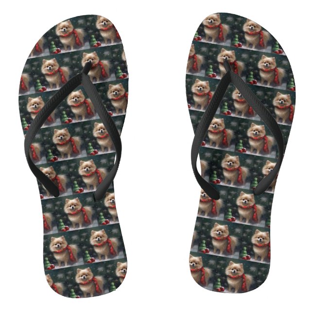 Spitz Hund im Schnee Weihnachten Flip Flops (Fußbett)