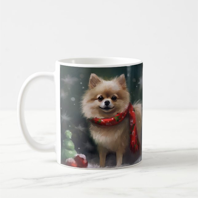 Spitz Hund im Schnee Weihnachten Kaffeetasse (Links)