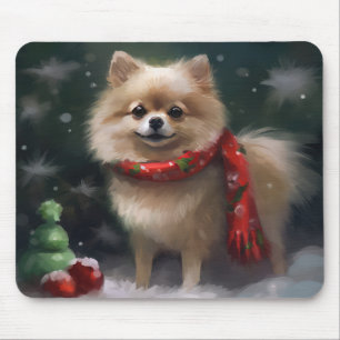 Spitz Hund im Schnee Weihnachten Mousepad
