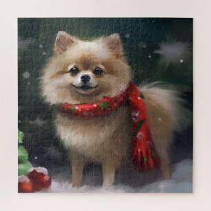 Spitz Hund im Schnee Weihnachten Puzzle