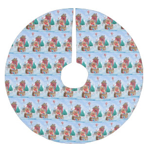 Spitz Hund im Schnee Weihnachtshundehaus Polyester Weihnachtsbaumdecke