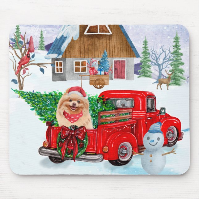 Spitz Hund in der Weihnachtslieferung LKW Schnee Mousepad (Vorne)