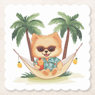 Spitz Hund in einem hawaiianischen Shirt Untersetzer