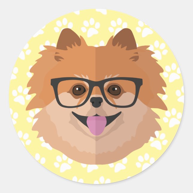 Spitz Hund in Nerd Brille | NIEDLICHER HIPSTER Runder Aufkleber (Vorderseite)