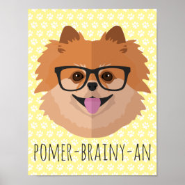 Spitz Hund in Nerd Brille | POMER-BRAINY-AN Poster