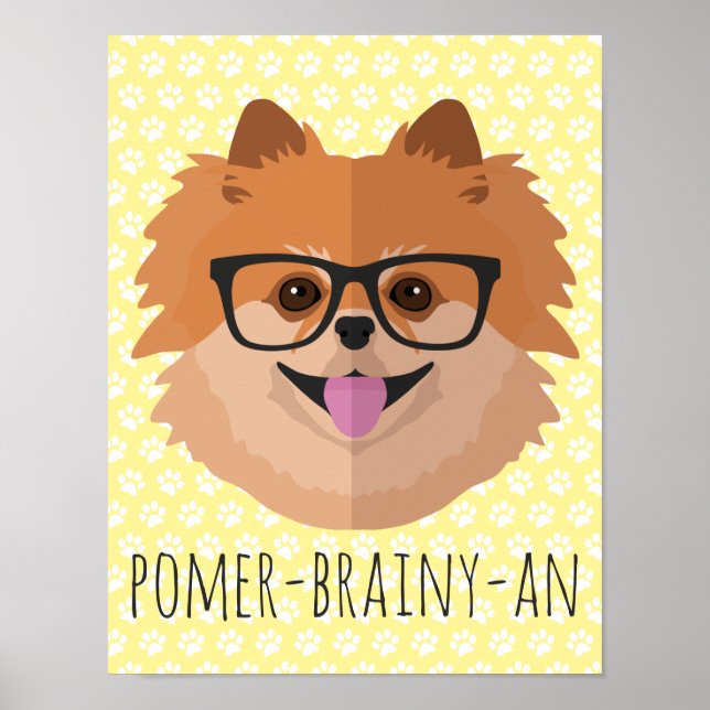 Spitz Hund in Nerd Brille | POMER-BRAINY-AN Poster (Vorne)