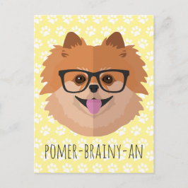 Spitz Hund in Nerd Brille | POMER-BRAINY-AN Postkarte