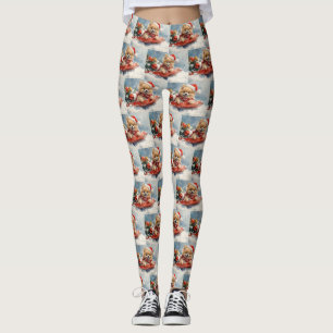 Spitz Hund in Sledge Lass es Schnee Weihnachten Leggings