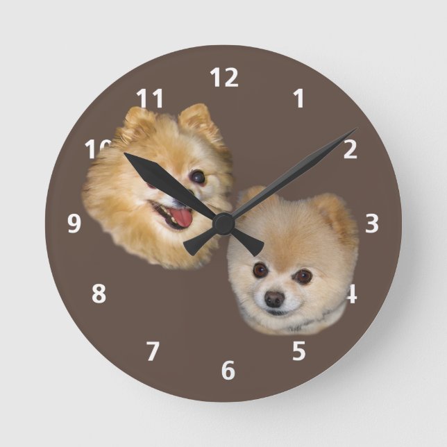 Spitz-Hund kundengerecht Runde Wanduhr (Vorderseite)