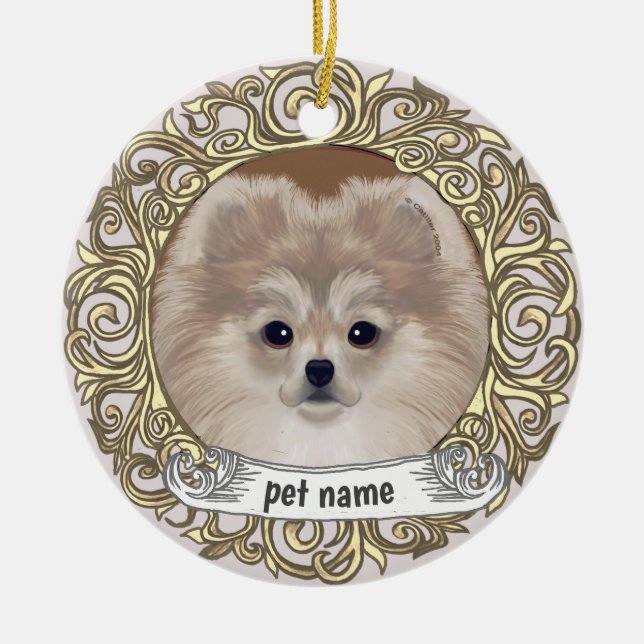 Spitz Hund liebt Gedächtnisschmuck Keramik Ornament (Vorne)