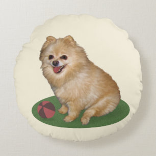 Spitz-Hund mit dem Ball kundengerecht Rundes Kissen