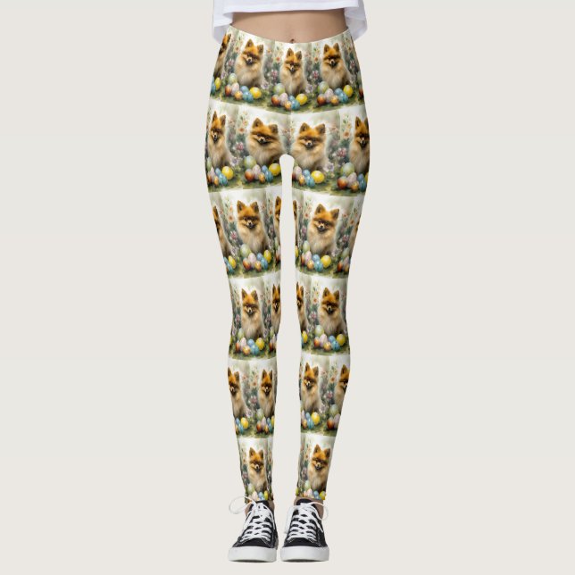 Spitz Hund mit Ostereiern Urlaub Leggings (Vorderseite)