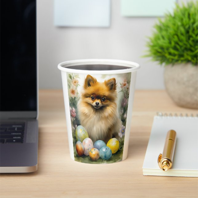 Spitz Hund mit Ostereiern Urlaub Pappbecher (InSitu)