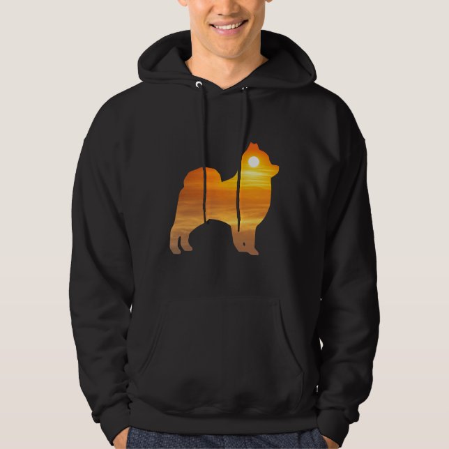 Spitz Hund Silhouette Sunrise Hoodie (Vorderseite)