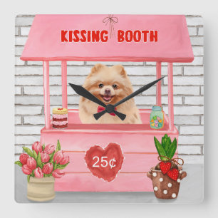 Spitz Hund Valentinstag Kissing-Stand Quadratische Wanduhr