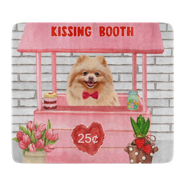 Spitz Hund Valentinstag Kissing-Stand Schneidebrett (Vorderseite)