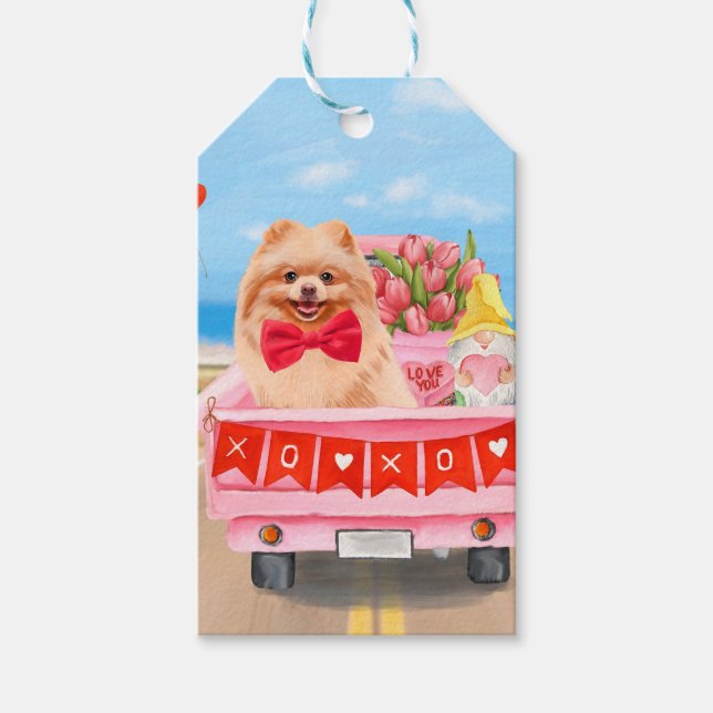 Spitz Hund Valentinstag Lkw Herz Geschenkanhänger (Vorderseite)