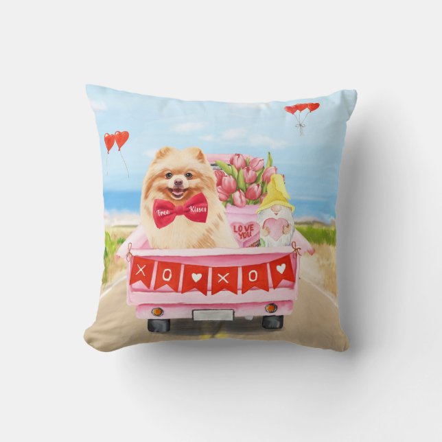 Spitz Hund Valentinstag Lkw Herz Kissen (Vorderseite)