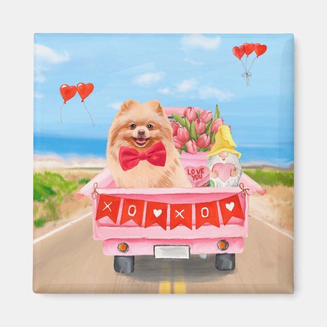 Spitz Hund Valentinstag Lkw Herz Magnet (Vorne)