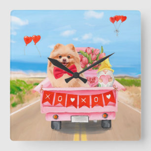 Spitz Hund Valentinstag Lkw Herz Quadratische Wanduhr
